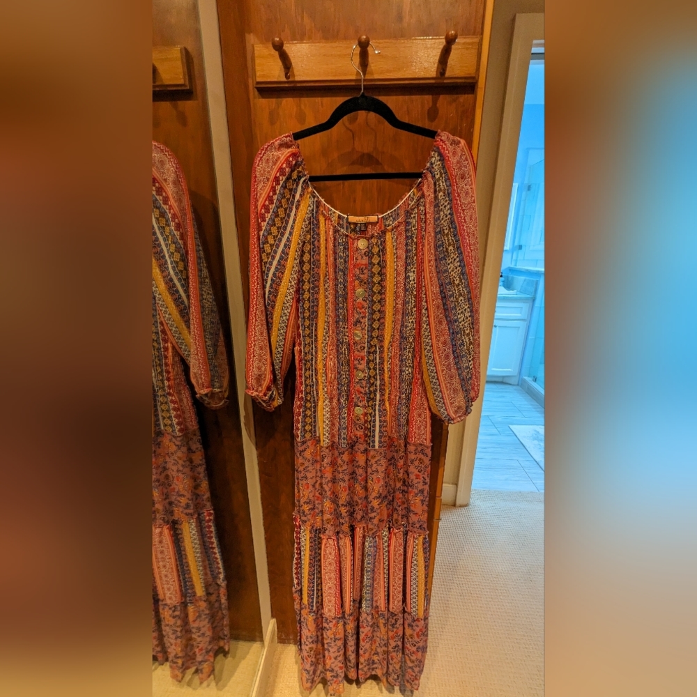 Olive Hill Boho Bohemian Flowy Maxi Dress Sheer with Slip Dress Size XL NWT